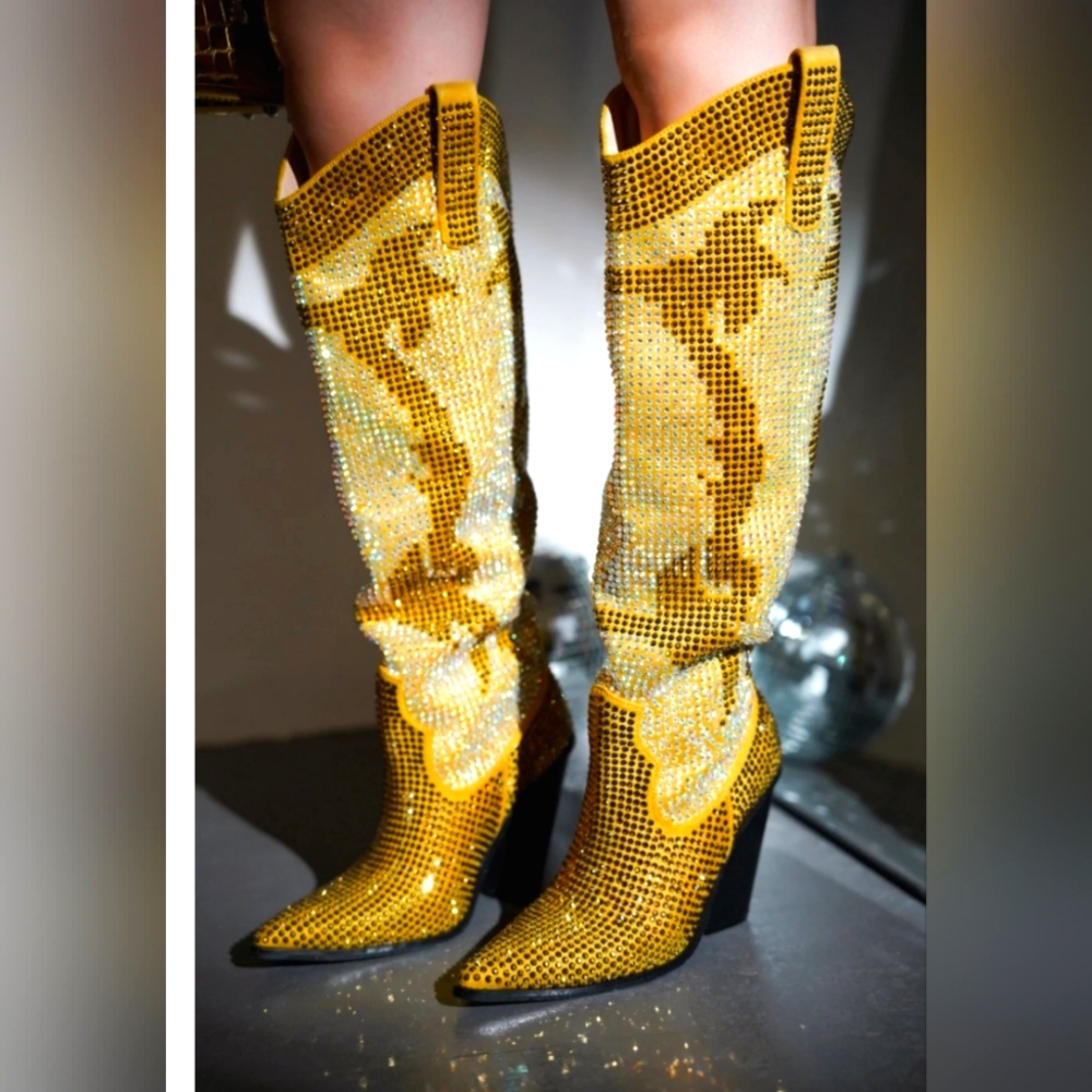 Martina Gold Rhinestones Country Western Glamour Cowgirl Boots